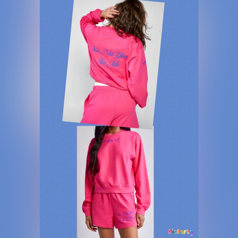 The Mayfair Group It’s Not You It’s Me Hot Pink Sweatshirt and Shorts Set Sz M/L